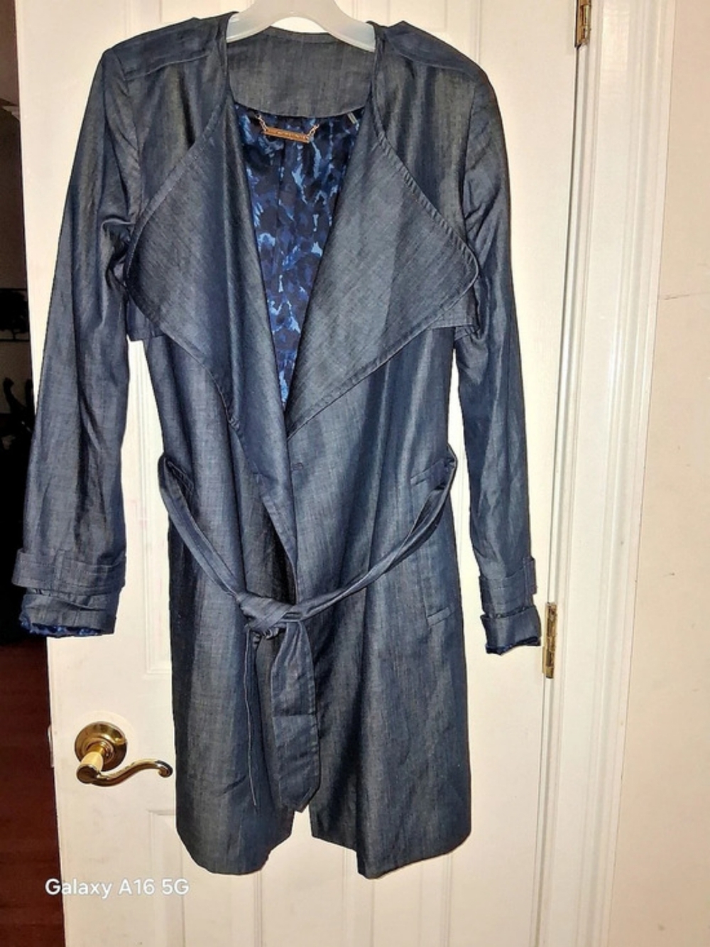 Diane von Furstenberg Blue Belted Trench Coat